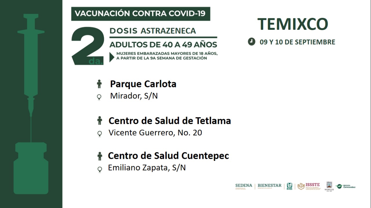Aplicarán segunda dosis contra COVID-19 en Emiliano Zapata, Jiutepec,  Xochitepec y Temixco | MORELOS