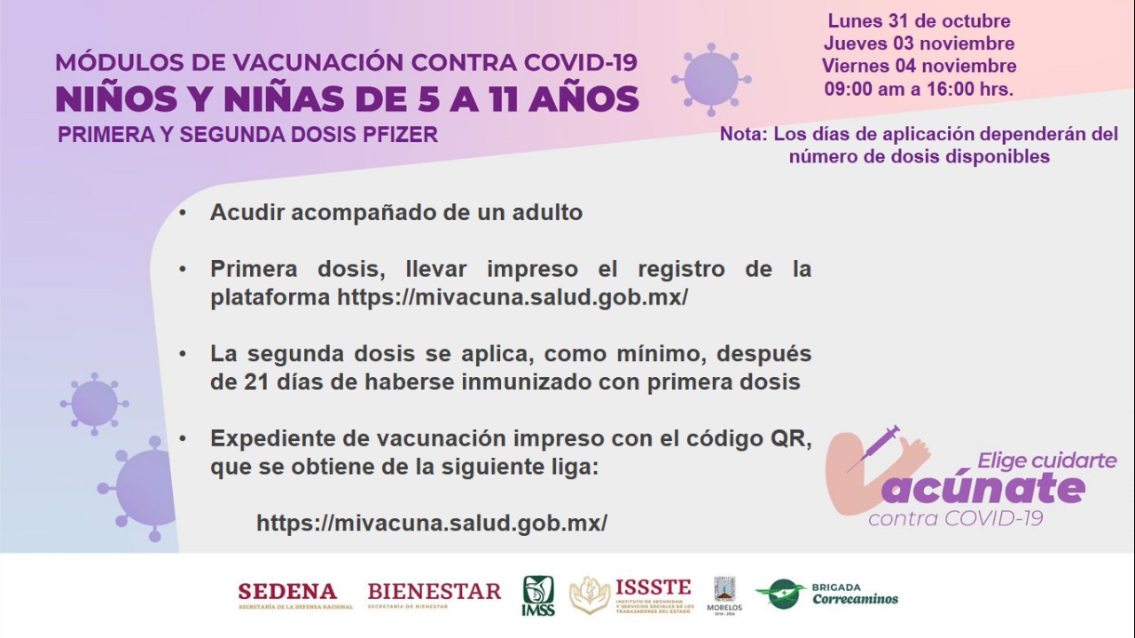 Aplicarán autoridades sanitarias vacunas contra COVID-19 a menores de 5 a  11 años en Morelos | MORELOS