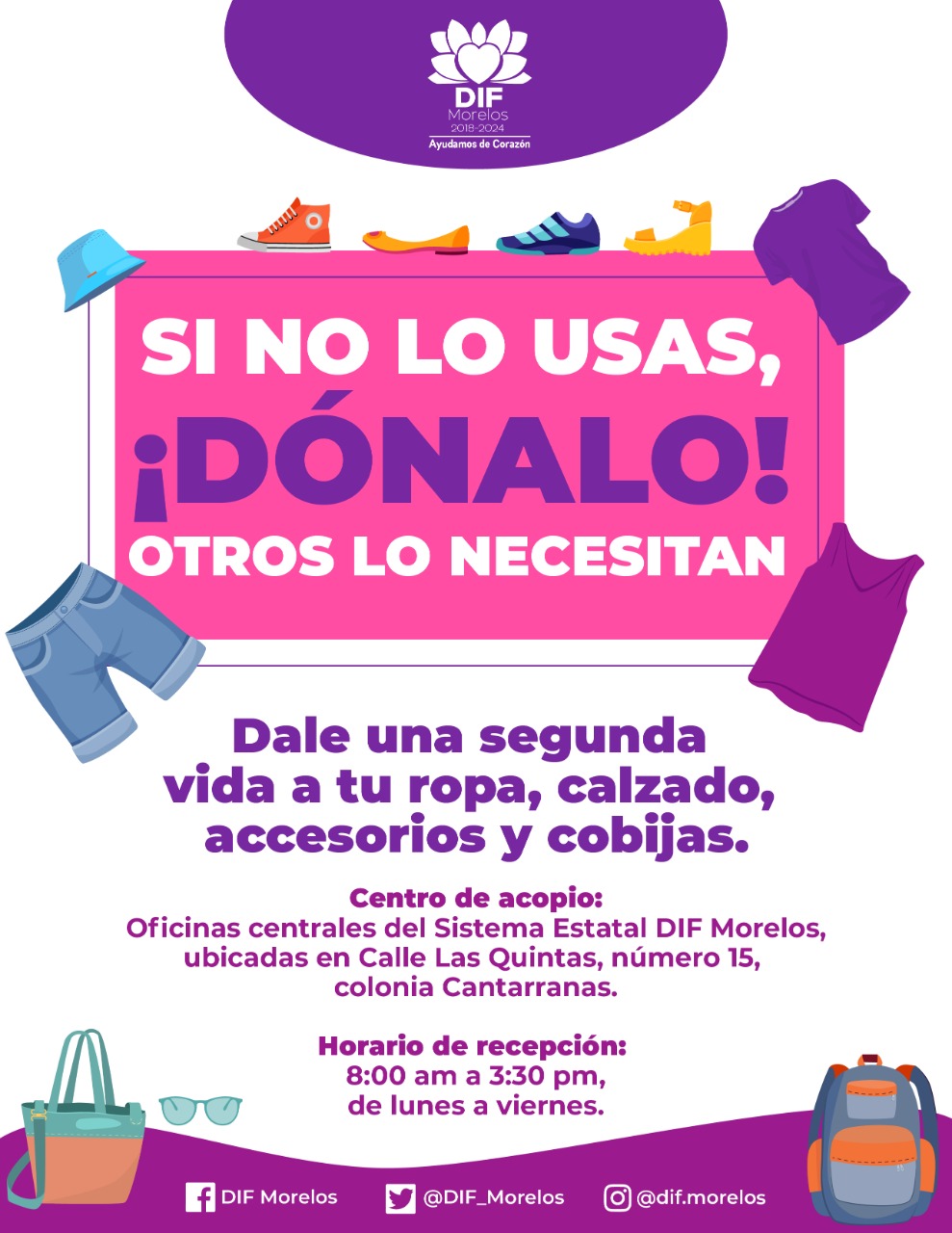 Invita DIF Morelos a donar ropa para los más vulnerables