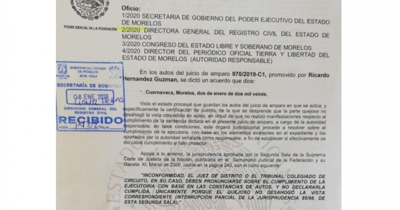 Cumple Registro Civil con el cambio de nombre y sexo de Aina Thaily Hernández Guzmán