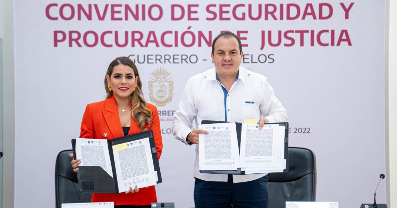 Firman Cuauhtémoc Blanco y Evelyn Salgado convenio de colaboración para blindar seguridad entre Morelos y Guerrero