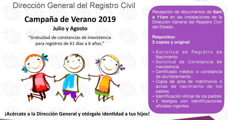 Arranca Dirección General del Registro Civil Campaña de Verano 2019