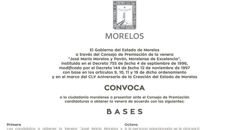 Informa Secretaría de Educación sobre la convocatoria para obtener la Venera “José María Morelos y Pavón, Morelense de Excelencia” 2024