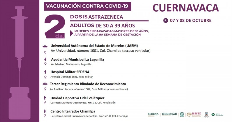 Personas de 30 a 39 años de Cuernavaca completarán esquema de vacunación  contra COVID-19 | MORELOS