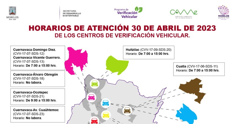 Este domingo 30 de abril trabajarán los centros de verificación en Morelos