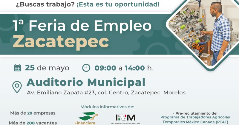 Más de 200 vacantes se pondrán a disposición en la “Feria de Empleo Zacatepec 2023”