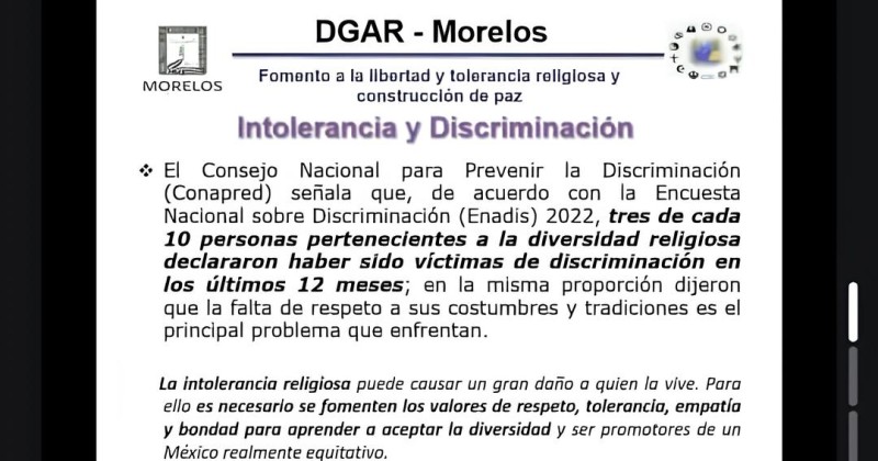 Capacita Derechos Humanos a servidores públicos en Prevención de la Discriminación en la Diversidad Religiosa