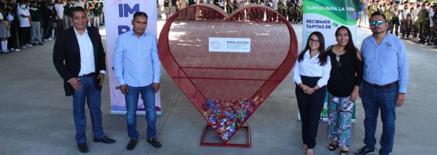 Inaugura Impajoven contenedor de tapitas en la Escuela Secundaria “10 de abril” en Emiliano Zapata
