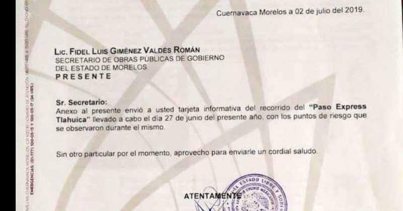 Entrega Gobierno del Estado a CAPUFE informe sobre el libramiento de Cuernavaca (“Pasó Exprés”)