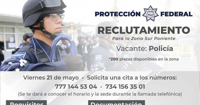 Llama SNE Morelos a hombres y mujeres a participar en el reclutamiento del Servicio de Protección Federal