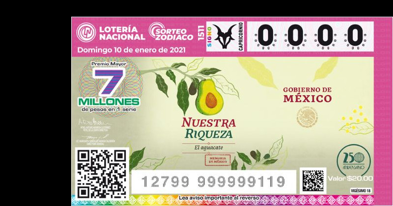 Rinden homenaje al aguacate mexicano en billete de lotería 