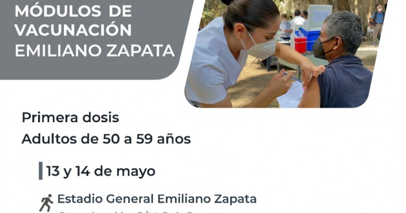 Adultos de 50 a 59 años de Emiliano Zapata recibirán primera dosis contra COVID-19