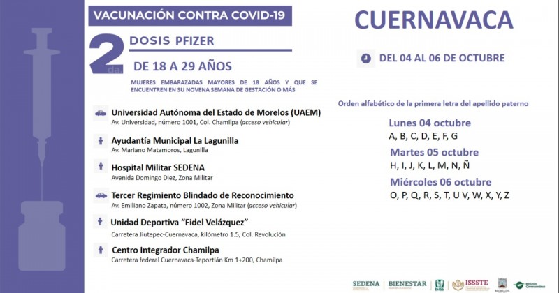 Jóvenes de 18 a 29 años de edad en Cuernavaca recibirán segunda dosis  contra COVID-19 | MORELOS