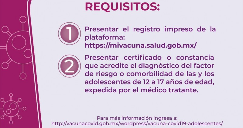 Se mantiene vacunación contra COVID-19 a adolescentes de 12 a 17 años con comorbilidades en Morelos