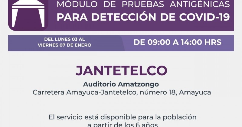 Llevará Gobierno de Morelos pruebas antigénicas a Jantetelco