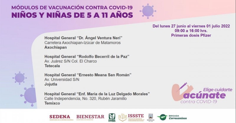Arranca en Morelos vacunación contra COVID-19 a menores de 5 a 11 años de edad