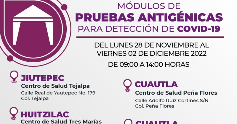 Gobierno de Morelos pone a disposición pruebas antigénicas para la detección de COVID-19 en centros de salud