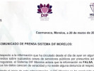 Comunicado de prensa DIF Morelos
